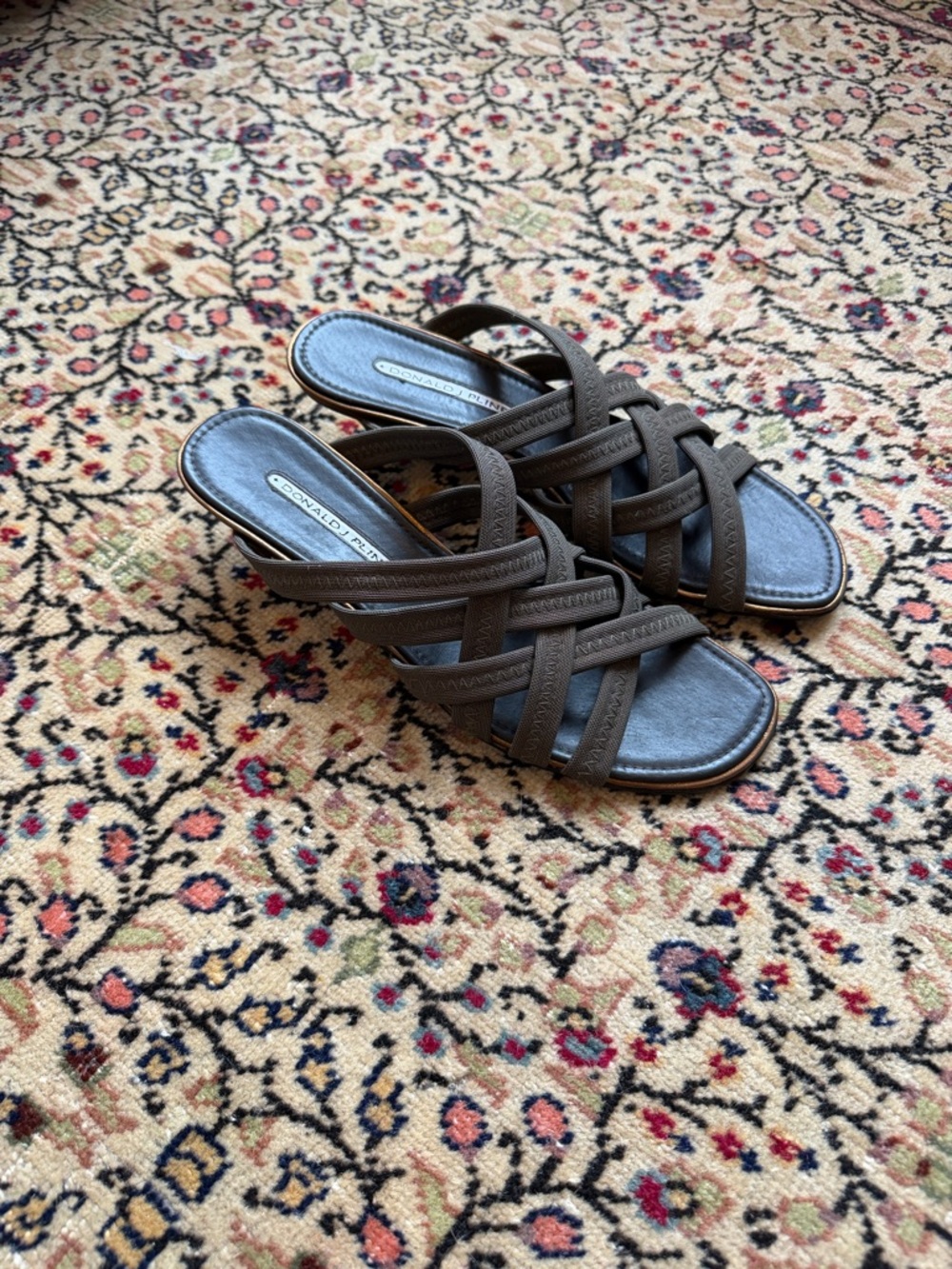 Donald J. Pliner Dark Brown Woven Leather Slide Mules